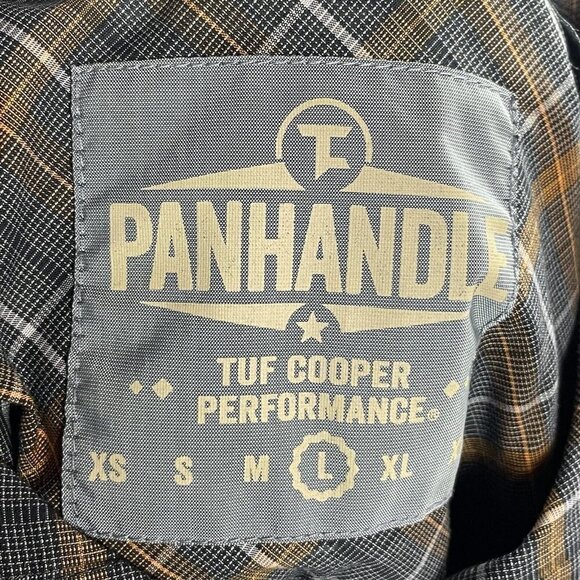 Panhandle Tuf Cooper Performance Men's Size L Plaid Black Orange Button Up Long - Picture 7 of 8